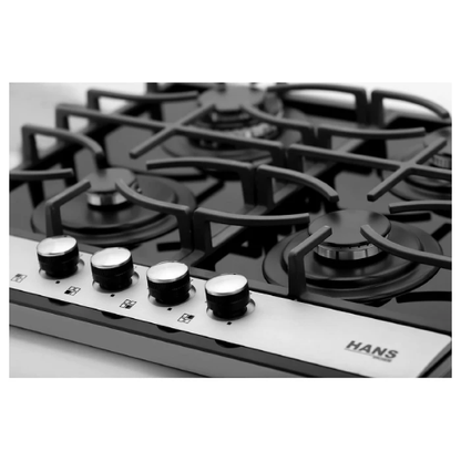 بوتاجاز بلت إن غاز هانز 60 سم زجاج أسود بفريم ستانلس ستيل – 4 شعلات ساباف إيطالية – موديل - HANS 6220-19