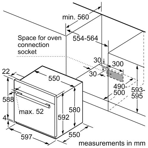 فرن غاز بلت إن بوش سيريس 4 مقاس 60×60 سم - سعة 60 لتر – ستانلس ستيل - موديل - HGL10E150