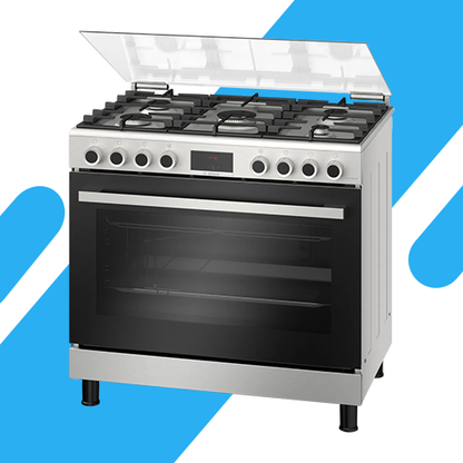 بوتاجاز غاز بوش 90×60 سم فري ستاند ستانلس ستيل مع فرن 125 لتر وشواية دوارة - HGP3I8W50S