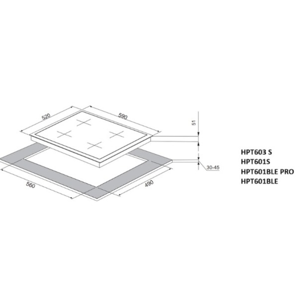 Built-in Electric Hob By Purity - 60 cm - 4 Burners - Stainless Steel - Model - HPT601S