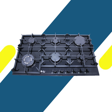 مسطح غاز بلت إن بيورتي غاز – 90 سم – 6 شعلات – عين ثلاثية – كريستال أسود – صمامات أمان - موديل - HPT904G