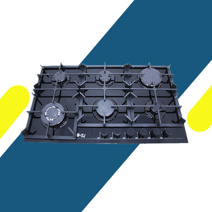 مسطح غاز بلت إن بيورتي غاز – 90 سم – 6 شعلات – عين ثلاثية – كريستال أسود – صمامات أمان - موديل - HPT904G