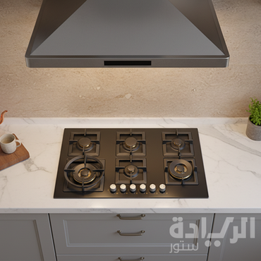 مسطح غاز كتشن لاين 90 سم – 6 عيون غاز – ستانلس ستيل – شبك زهر – اشعال ذاتي + أمان - موديل - J6020BK