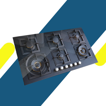 مسطح غاز كتشن لاين 90 سم – 6 عيون غاز – ستانلس ستيل – شبك زهر – اشعال ذاتي + أمان - موديل - J6020BK