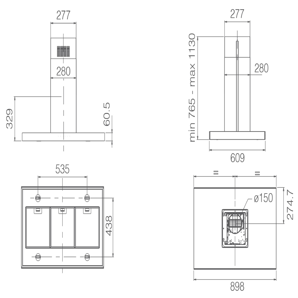 Elica Joy Island Hood - 90 cm - 1000 m3/h Suction Power - 270W - Model: JOY ISLAND