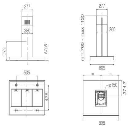Elica Joy Island Hood - 90 cm - 1000 m3/h Suction Power - 270W - Model: JOY ISLAND