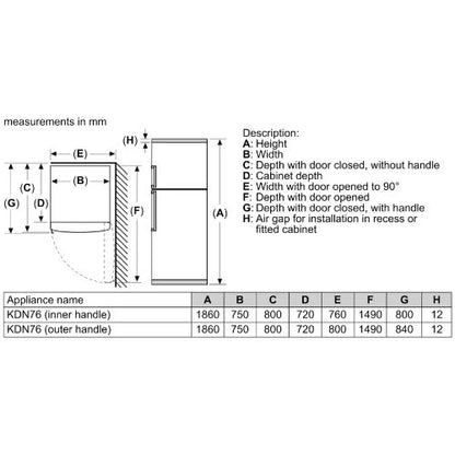 ثلاجة بوش سيريس 4 – فريزر علوي مستقل – 581 لتر – موديل - KDN76XI3E8