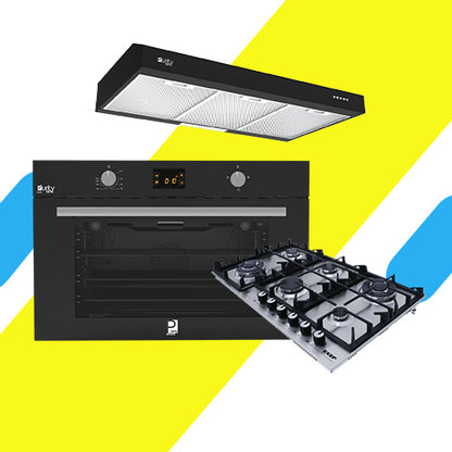 طقم بلت إن بيورتي – فرن غاز 105 لتر ديجيتال بشواية (KPD917GG GBL) + مسطح غاز 6 شعلات 90 سم (HPT904S) + شفاط 90 سم بقوة شفط 450 م³/ساعة (PTSLIM 90 BL)