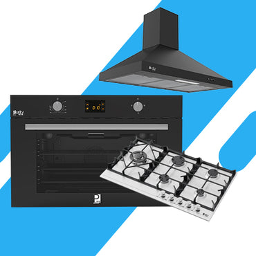 طقم بلت إن بيورتي - فرن غاز 105 لتر بشواية (KPT917GG GBL) + بوتجاز 90 سم (HPT907S) + شفاط هرمي 90 سم، قوة شفط 850 م3/ساعة، ( 90 PANSY PRO BL)