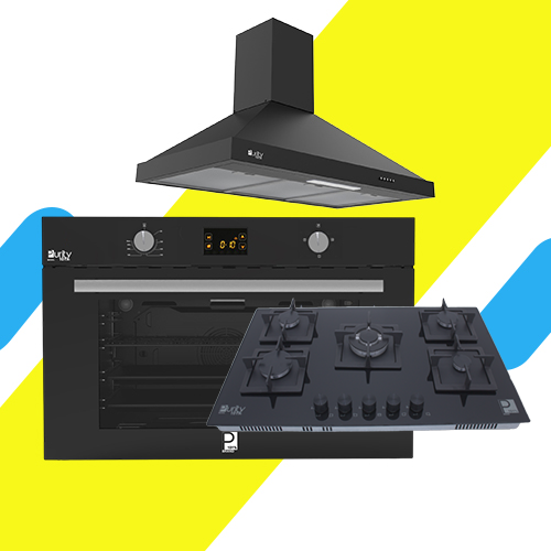 طقم بلت إن بيورتي – فرن غاز 105 لتر ديجيتال بشواية (KPT917GG GBL) + مسطح غاز 5 شعلات 90 سم (HPT915G) + شفاط هرمي 90 سم بقوة شفط 850 م³/ساعة (PANSY PRO BL)