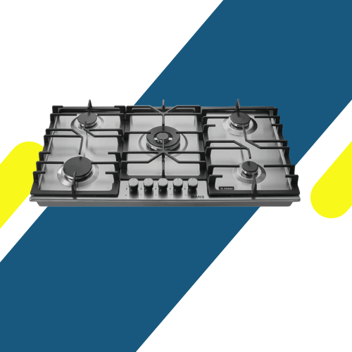 مسطح غاز بلت إن - 90 سم - 5 شعلات - زجاج ستانلس ستيل 0.7مم - موديل - HANS LAMY K INOX