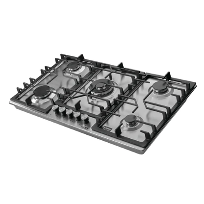 مسطح غاز بلت إن - 90 سم - 5 شعلات - زجاج ستانلس ستيل 0.7مم - موديل - HANS LAMY K INOX