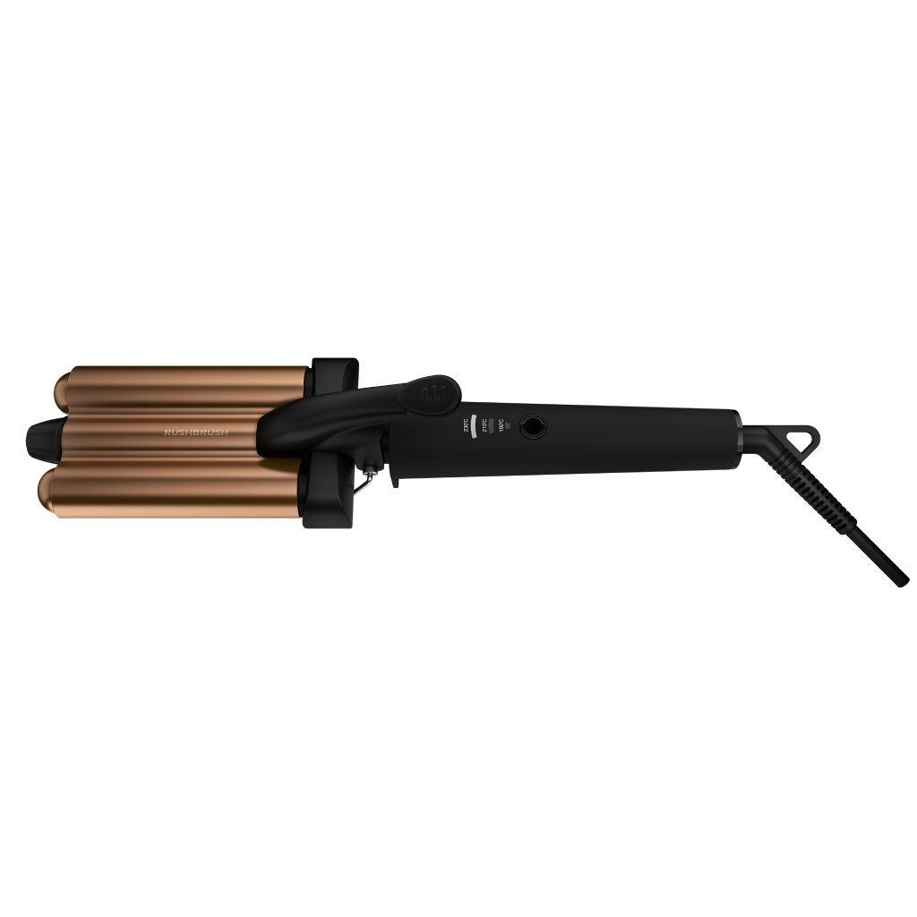 مكواة تجعيد الشعر راش براش (RUSH BRUSH) M2 Plus3 Crimper-Bronze Barrel – إطلالة الـ Beach Waves في لمح البصر