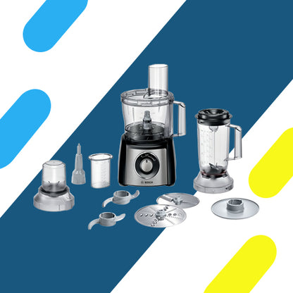 محضر طعام MCM3PM386 بوش MultiTalent 3 Plus – 900 وات، وعاء 2.3 لتر، أسود/ستانلس ستيل