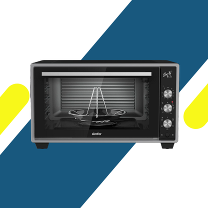 فرن سيمفر (Simfer) تركي 50 لتر أسود – شواية رأسية وطهي بالبخار وتايمر ميكانيكي MD50BL