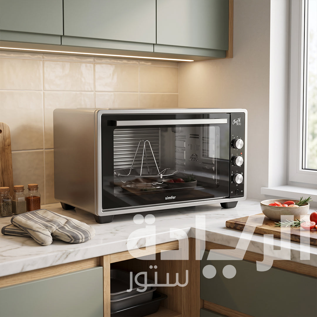 فرن سيمفر (Simfer) تركي 50 لتر ستانلس – شواية رأسية وطهي بالبخار وتايمر ميكانيكي MD50IX