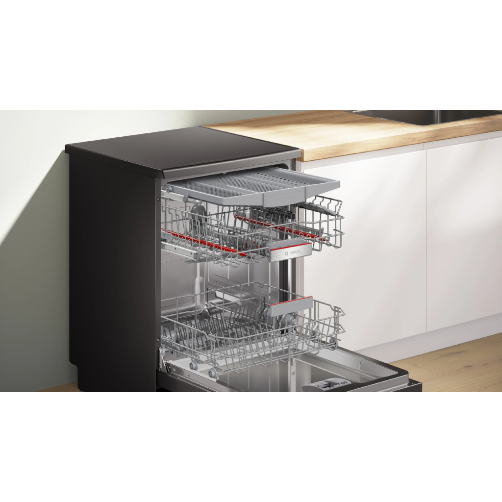 غسالة أطباق بوش (BOSCH) سيريس 6 مقاس 60 سم – 14 فرد – 6 برامج – إنترنت Home Connect – أسود مفرش – موديل SMP6EMC00V