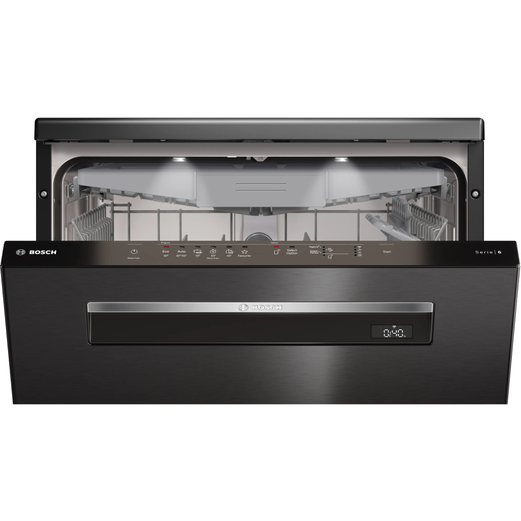 غسالة أطباق بوش (BOSCH) سيريس 6 مقاس 60 سم – 14 فرد – 6 برامج – إنترنت Home Connect – أسود مفرش – موديل SMP6EMC00V