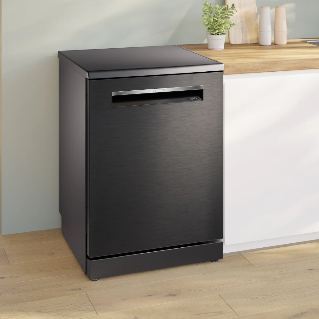 غسالة أطباق بوش (BOSCH) سيريس 6 مقاس 60 سم – 14 فرد – 6 برامج – إنترنت Home Connect – أسود مفرش – موديل SMP6EMC00V