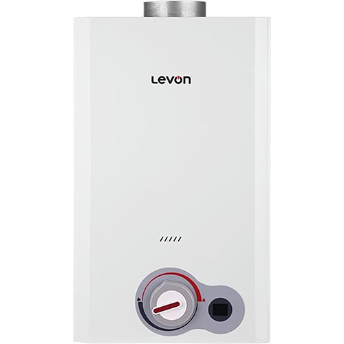 سخان مياه غاز ليفون 6518122 10 لتر ديجيتال أبيض بالشاحن ومبادل حراري OXG-F مزود بتقنية ProSafety