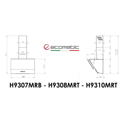 شفاط مطبخ ديكوري إيكوماتيك 90 سم كريستال أسود – قوة شفط 850 م³/ساعة – ريموت كنترول – H9308MRT
