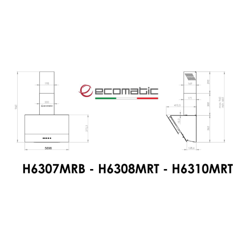 شفاط مطبخ ايكوماتيك ديكوري 60 سم، أسود كريستالي – قوة شفط 750 م³/ساعة - موديل - H6307MRB