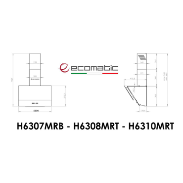 شفاط ديكوري بلت إن إيكوماتيك 60 سم كريستال أسود بالريموت – قوة شفط 1000 م³/ساعة – فلتر معدني + كربون – H6310MRT