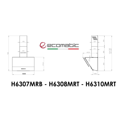 شفاط ديكوري بلت إن إيكوماتيك 60 سم كريستال أسود بالريموت – قوة شفط 1000 م³/ساعة – فلتر معدني + كربون – H6310MRT