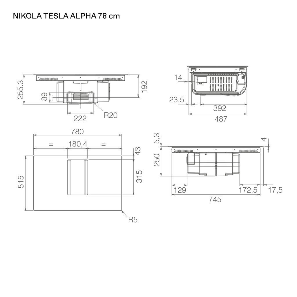 مسطح بلت إن إندكشن اليكا (ELICA) 83 سم مع شفاط مدمج – إيطالي بالكامل – موديل NIKOLATESLA ALPHA