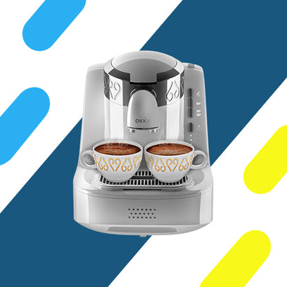 أرزوم أوكا أوتوماتيك ماكينة القهوة التركية – أبيض/فضي – موديل - OK002-WHITE
