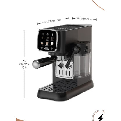 ماكينة اسبريسو اوكا نصف أوتوماتيكية من أرزوم أسود وفضي - موديل OK0032-0500