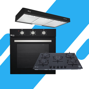 طقم بلت إن بيورتي  - فرن غاز60 سم 67 لتر ديجيتال بشواية (OPT602GG) + مسطح غاز 90 سم 5 شعلات بشبكات متينة (HPT915G) +شفاط هرمي 90 سم بقوة شفط 450 م³/ساعة (PTSLIM 90 BL)