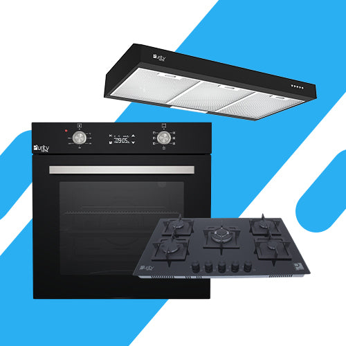 طقم بيورتي بلت إن - فرن غاز60 سم 67 لتر ديجيتال بشواية (OPT602GGD) + مسطح غاز 5 شعلات 90 سم (HPT915G) + شفاط هرمي 90 سم بقوة شفط 450 م³/ساعة (PTSLIM 90 BL)