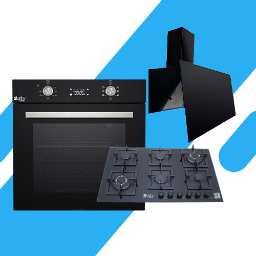 طقم بيورتي بلت إن - فرن غاز60 سم 67 لتر ديجيتال بشواية (OPT602GGD) + مسطح غاز 5 شعلات 90 سم (HPT915G)  +  شفاط 90 سم بقوة شفط 1000 م³/ساعة  (ROSE PLUS BL)