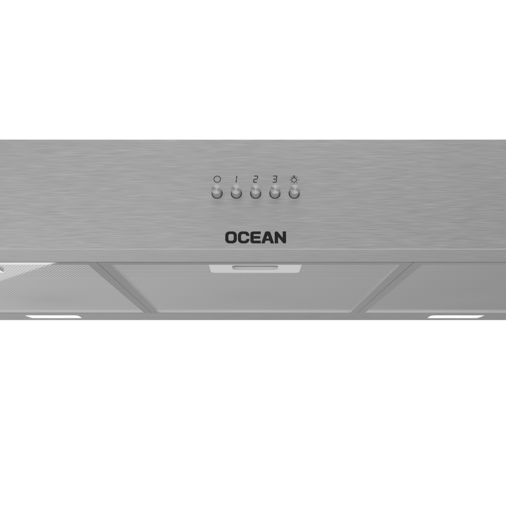 شفاط مطبخ مسطح أوشن (Ocean) 90 سم استانلس ستيل 90 سم قوة شفط 450 م³/ساعة، أزرار تحكم انضغاطية، 3 سرعات – موديل OSCHIR 93 I CF