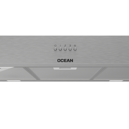 شفاط مطبخ مسطح أوشن (Ocean) 90 سم استانلس ستيل 90 سم قوة شفط 450 م³/ساعة، أزرار تحكم انضغاطية، 3 سرعات – موديل OSCHIR 93 I CF
