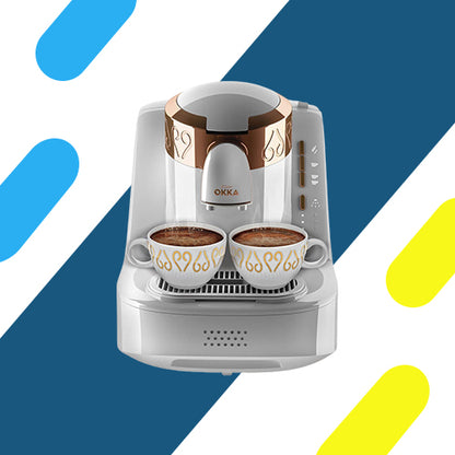 أرزوم أوكا أوتوماتيك ماكينة القهوة التركية – أبيض/نحاسي – موديل OK001/WHITE