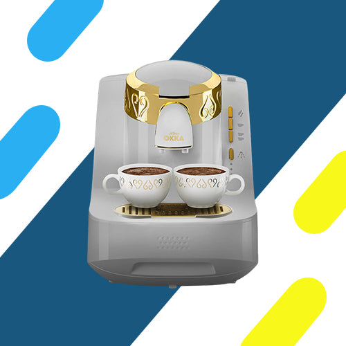 - أرزوم أوكا أوتوماتيك ماكينة القهوة التركية - أبيض/ذهبي - موديل Ok008-B بقوة 710 وات