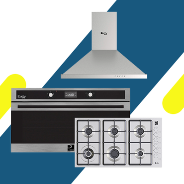 طقم بلت إن بيورتي - شفاط مطبخ هرمي بيورتي 90 سم – قوة شفط 1000 م³/ساعة – موديل - PANSY PLUS 90CM + مسطح غاز بلت إن 90 سم من بيورتي – 6 شعلات – موديل - HPT903S + بيورتي فرن ديجتال بلت إن غاز بشواية غاز 90 سم سيلفر 97 لتر - موديل - موديل – OPT901GXD