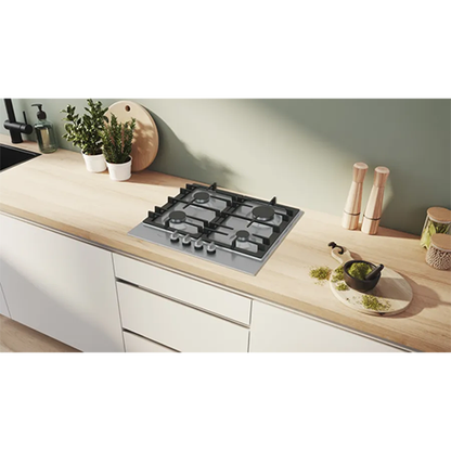 Bosch Series 6 60 cm Built-in Gas Hob - 4 Burners - Stainless Steel - Model PCP6A5I90M