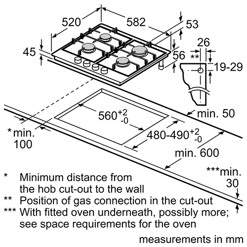 Bosch Series 6 Built-in Gas Hob, 60 cm, 4 Burners, Black Enamel Surface - Model - PCP6A6I90