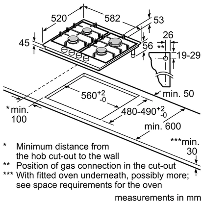 Bosch Series 6 Built-in Gas Hob, 60 cm, 4 Burners, Black Enamel Surface - Model - PCP6A6I90