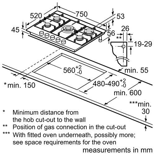 بوتاجاز بلت إن غاز بوش سيريس 6 75 سم ستانلس ستيل، 5 شعلة مع أمان كامل - موديل - PCQ7A5I90