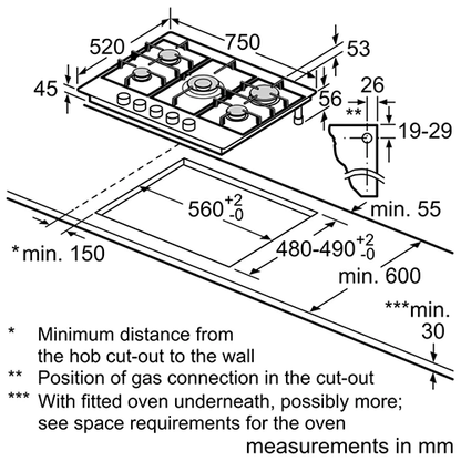 بوتاجاز بلت إن غاز بوش سيريس 6 75 سم ستانلس ستيل، 5 شعلة مع أمان كامل - موديل - PCQ7A5I90