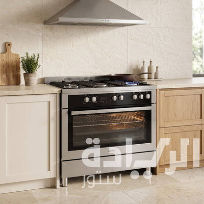 بوتاجاز غاز سيمفر (Simfer) 90 سم (PF9060SGI-02FL) ستانلس بلوحة زجاج، شعلات ساباف، وصينية أير فراير