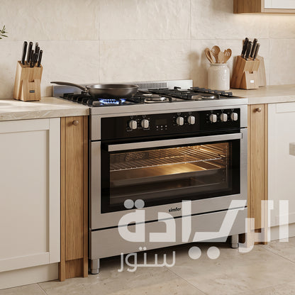 بوتاجاز غاز سيمفر (Simfer) 90 سم (PF9060SGI-03PR) ستانلس، شعلات ساباف، وصينية أير فراير