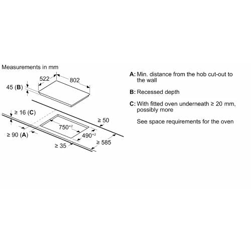بوتاجاز بلت إن كهربائي بوش سيريس 6، 80 سم، أسود، تركيب سطح بدون إطار - PKN811FP2E
