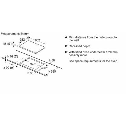 بوتاجاز بلت إن كهربائي بوش سيريس 6، 80 سم، أسود، تركيب سطح بدون إطار - PKN811FP2E