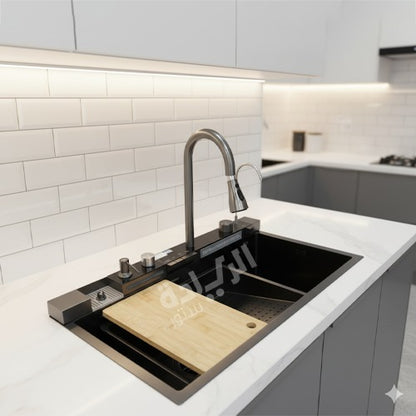 حوض مطبخ كوري من بيورتي مقاس 75*48 سم ديجيتال بزراير - موديل - PSM 750 BL Digital