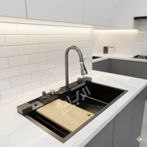 حوض مطبخ كوري من بيورتي مقاس 85*48 سم ديجيتال بزراير موديل - PSM 850 BL Digital